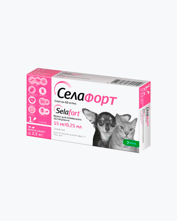 Краплі Селафорт для котів та собак вагою до 2.5 кг, (1 піпетка)