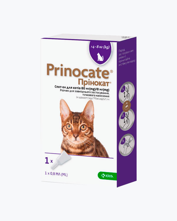 Краплі проти паразитів Prinocate для котів 4-8 кг, 0,8 мл (1 шт)