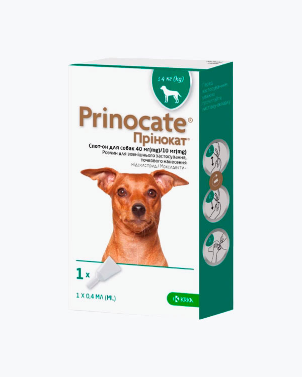 Краплі проти паразитів Prinocate для собак вагою до 4 кг, 0,4 мл (1 шт)