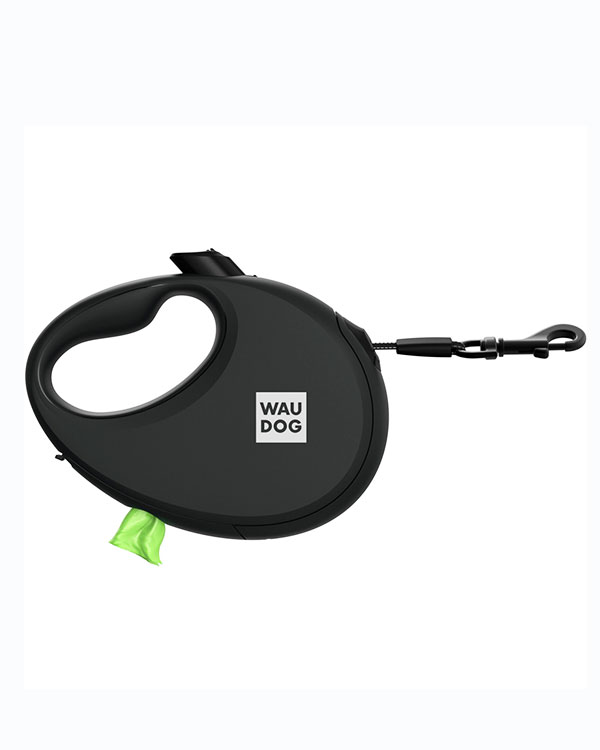 Повідець-рулетка для собак WAUDOG R-leash, з контейнером для пакетів, розмір L (до 40 кг), чорна
