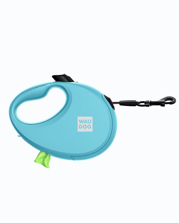 Повідець-рулетка для собак WAUDOG R-leash, з контейнером для пакетів, розмір L (до 40 кг), блакитна