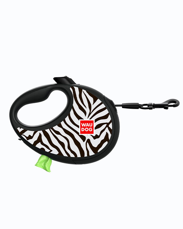 Повідець-рулетка для собак WAUDOG R-leash, з контейнером для пакетів, малюнок Зебра, розмір L (до 40 кг)