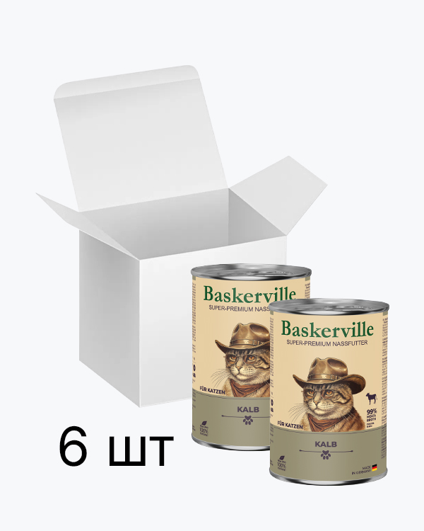 Baskerville Телятина повнораціонний вологий корм суперпреміум класу для котів, упаковка 6 шт по 400 г