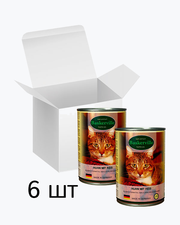 Упаковка вологого корму для котів Baskerville Курка з рисом 400г 6 шт.