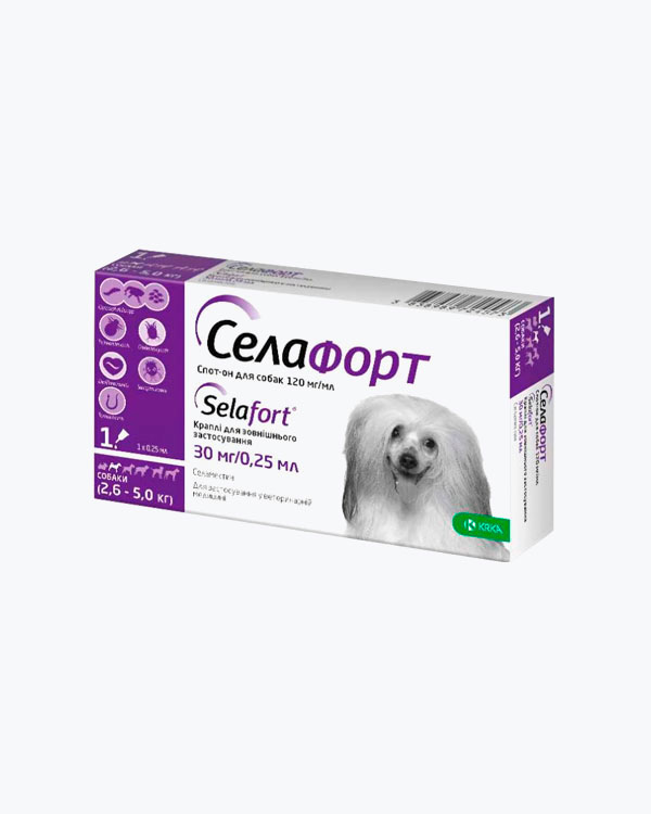 Краплі Селафорт для собак вагою від 2.6 до 5 кг, (1 піпетка)