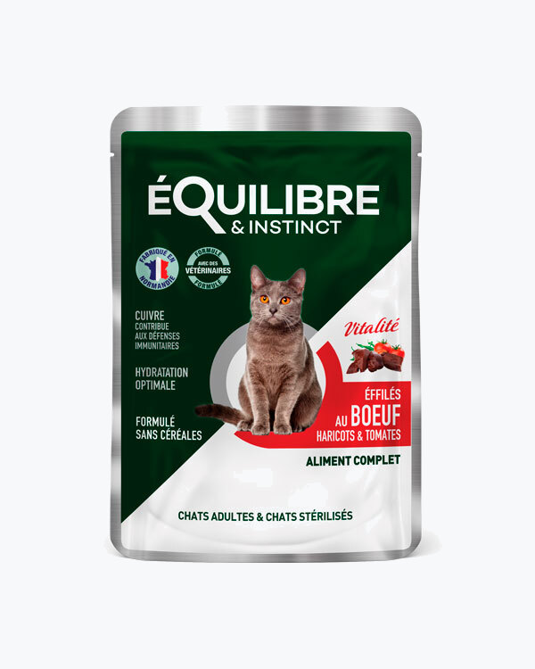 УЦІНКА - Кусочки в соусі для дорослих і стерилізованих кішок eQuilibre&Instinct яловичина, фасоля, томати, 85 г.