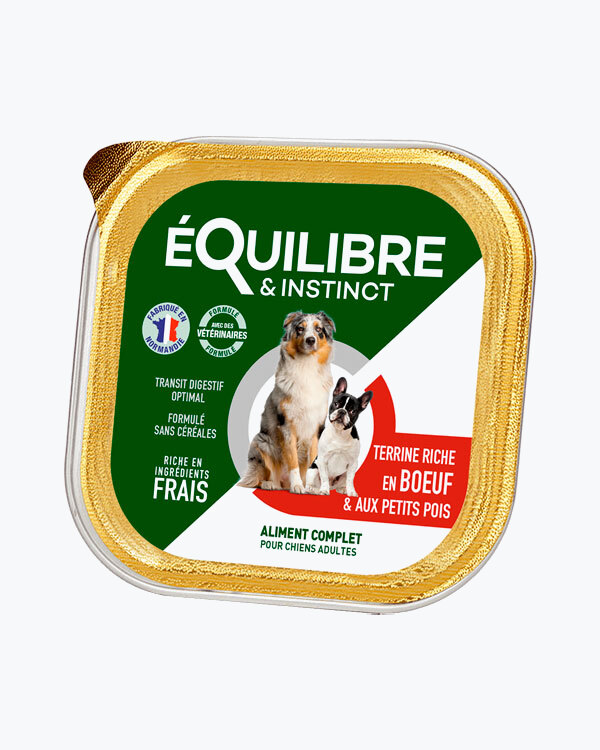 УЦЕНКА - Паштет для взрослых собак eQuilibre&Instinct, говядина, зеленый горох, 300 г