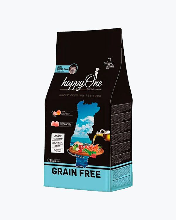 УЦІНКА - Сухий беззерновий корм happyOne Mediterraneum Sterilized Cat Fresh Meat для стерилізованих кішок з м'ясом, 1кг.