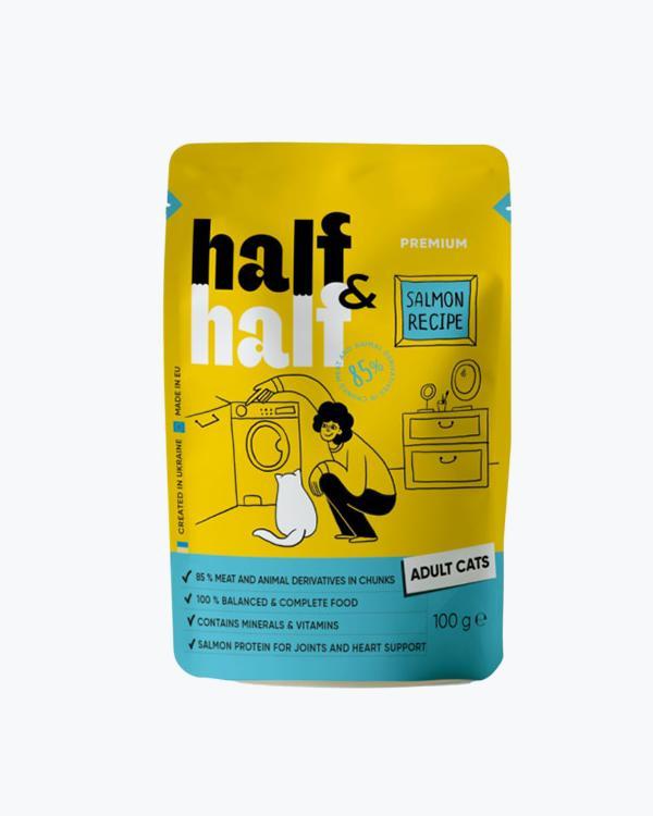 УЦІНКА - Корм вологий HalfHalf для дорослих кішок шматочки з лососем в желе, пауч, 100 г