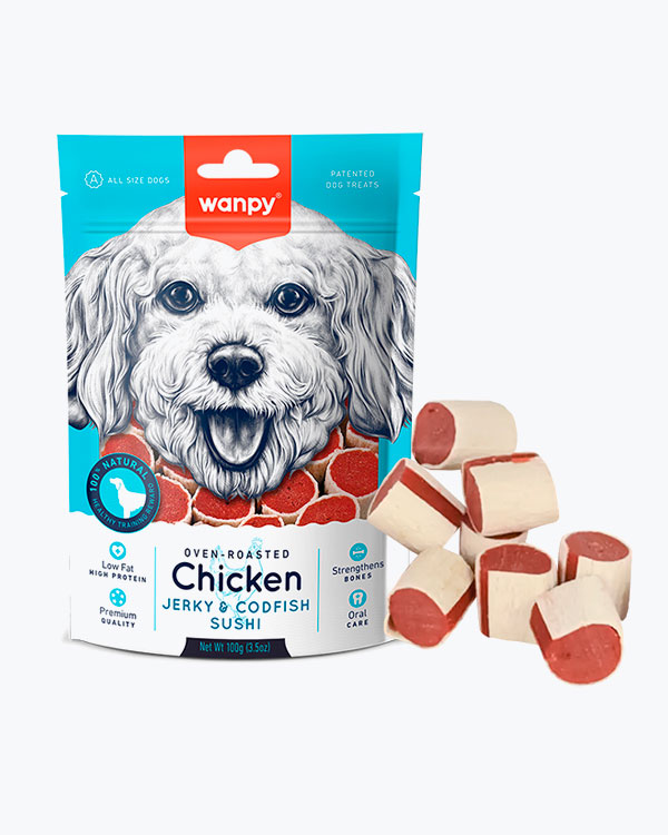 УЦІНКА - Ласощі для собак WANPY суші з куркою і тріскою, 100г