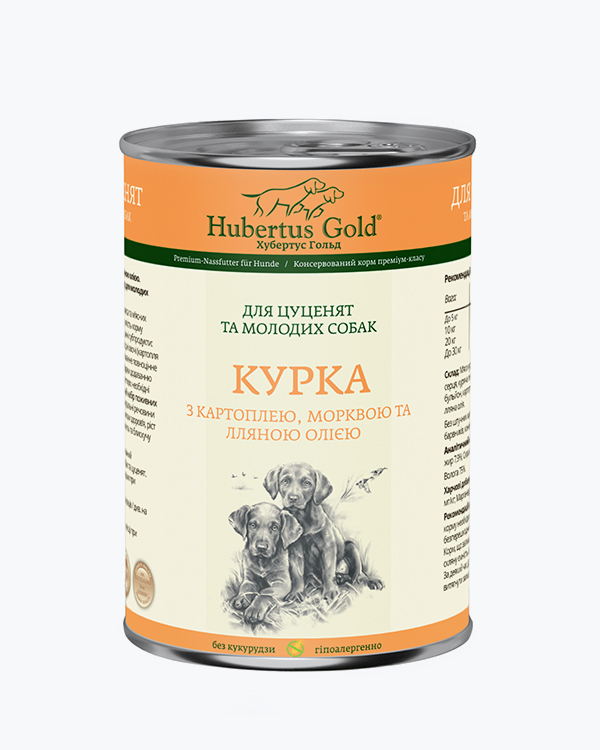 УЦІНКА - Консервований корм Hubertus Gold для цуценят, курка з картоплею та морквою, 400 г